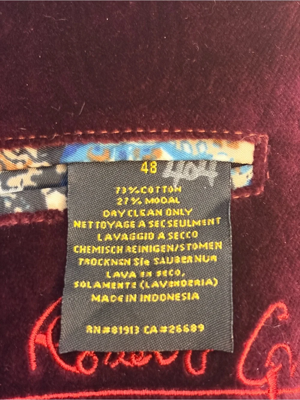 Robert Graham 48 Plum Burgundy Velvet Men’s Blazer Smoking Jacket Coat